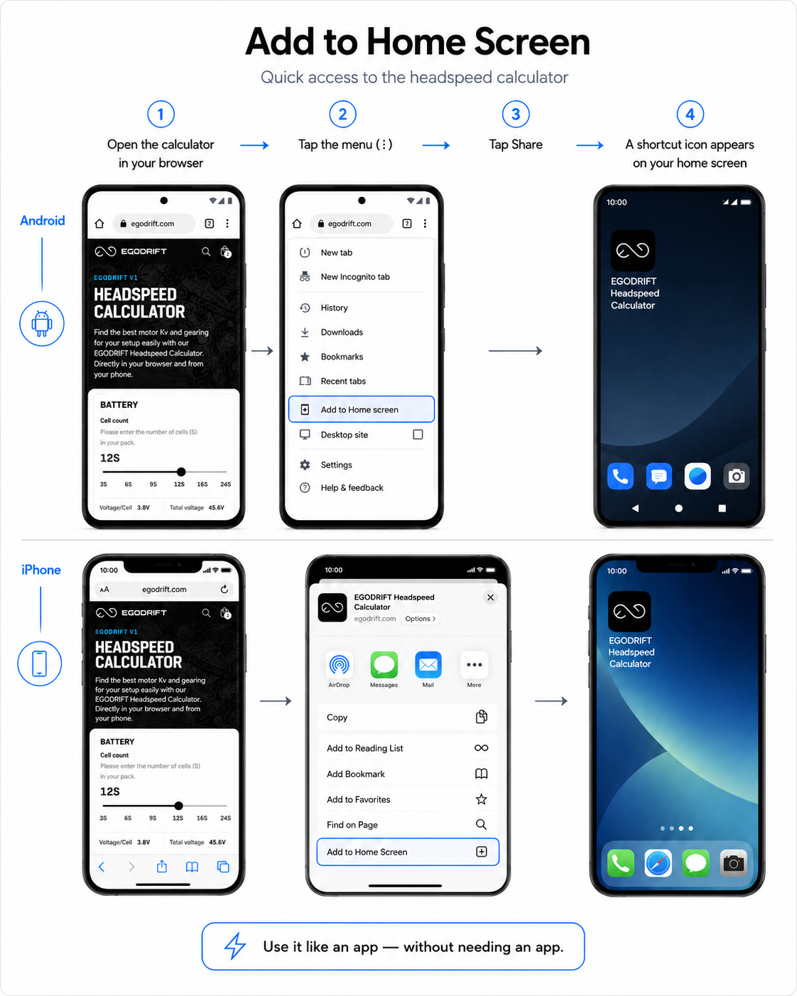 Adding the EGODRIFT Headspeed Calculator on your phone