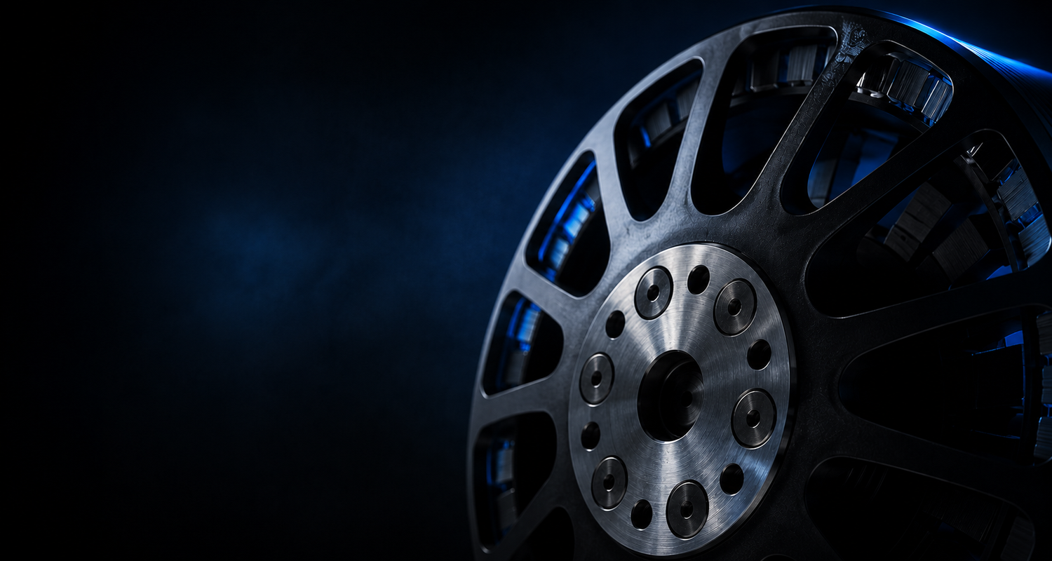 Close up view of EGODRIFT Jetstream 150 Series motor on dark blue thematic background