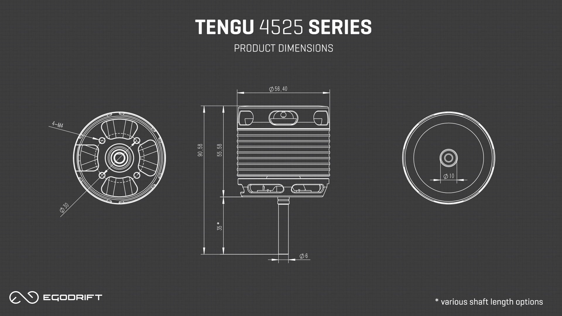 EGODRIFT Tengu 4525 Series Product Dimensions